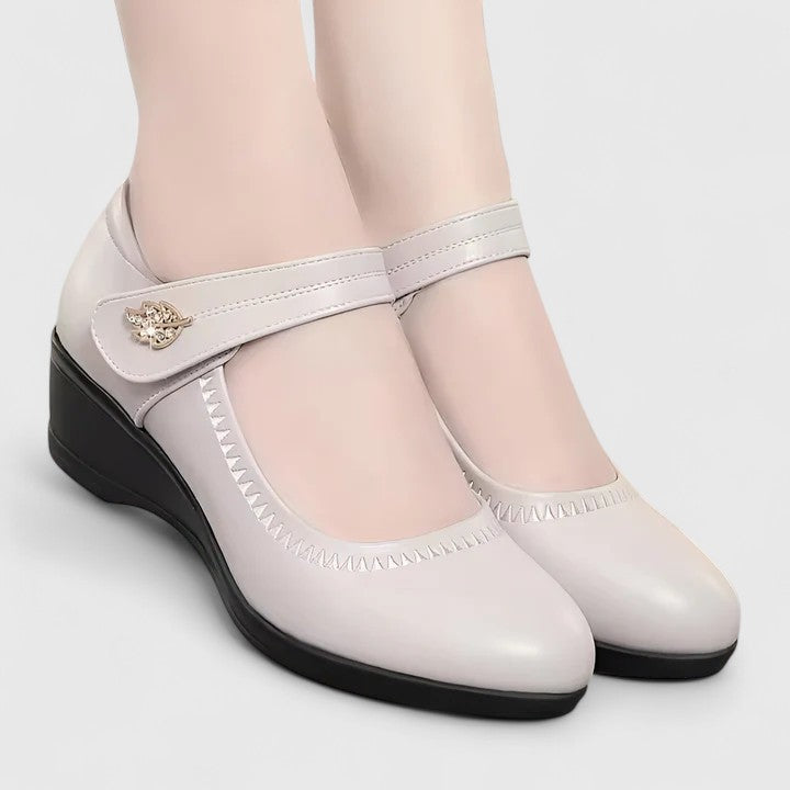 Arabella Stonebridge | Cream Wedge Mary Jane Shoes