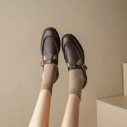 Marguerite Holloway | Black T-Strap Mary Jane Shoes with Low Block Heel