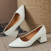 Marguerite Holsworth | White Block Heel Pointed-Toe Pumps