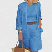 Fleur Montvallon | Coral Pink Linen Blazer & Shorts Matching Set