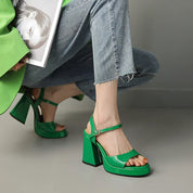 Éloïse Chantbourne | Yellow Patent Block Heel Sandals