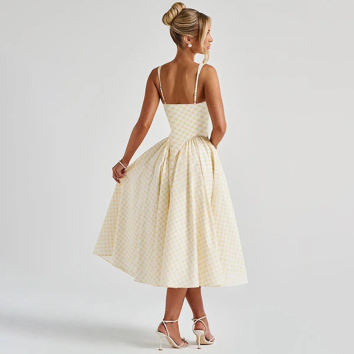 Aurore Kingsleigh | Yellow Gingham Midi A-Line Sundress