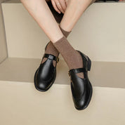 Marguerite Holloway | Black T-Strap Mary Jane Shoes with Low Block Heel