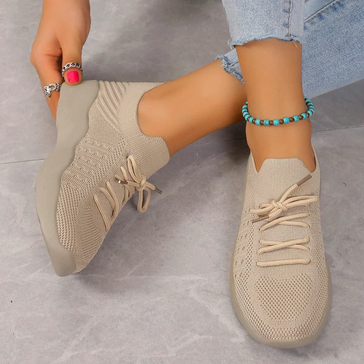 Natalie Wrenthorpe | Black Knit Lace-Up Ortho Sneakers