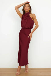 Théodeline Beauvaux | Sage Green Satin Halter Midi Dress