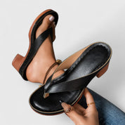 Camille Rochford | Black Orthopedic Wedge Flip Sandals