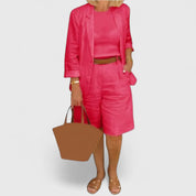 Fleur Montvallon | Coral Pink Linen Blazer & Shorts Matching Set