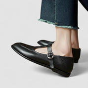 Sylvie Beauchamp | Black T-Strap Orthopedic Low Heel Flat