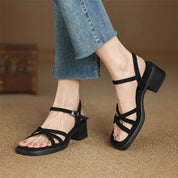 Lavinia Chesterfield | Cream Leather Strappy Block Heel Sandals