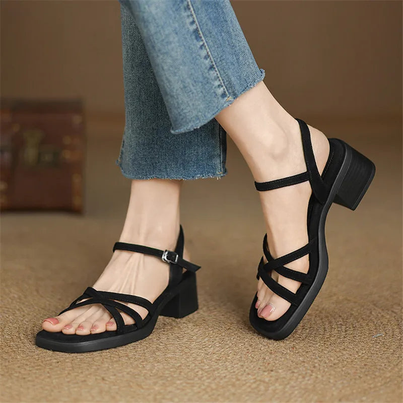 Lavinia Chesterfield | Cream Leather Strappy Block Heel Sandals