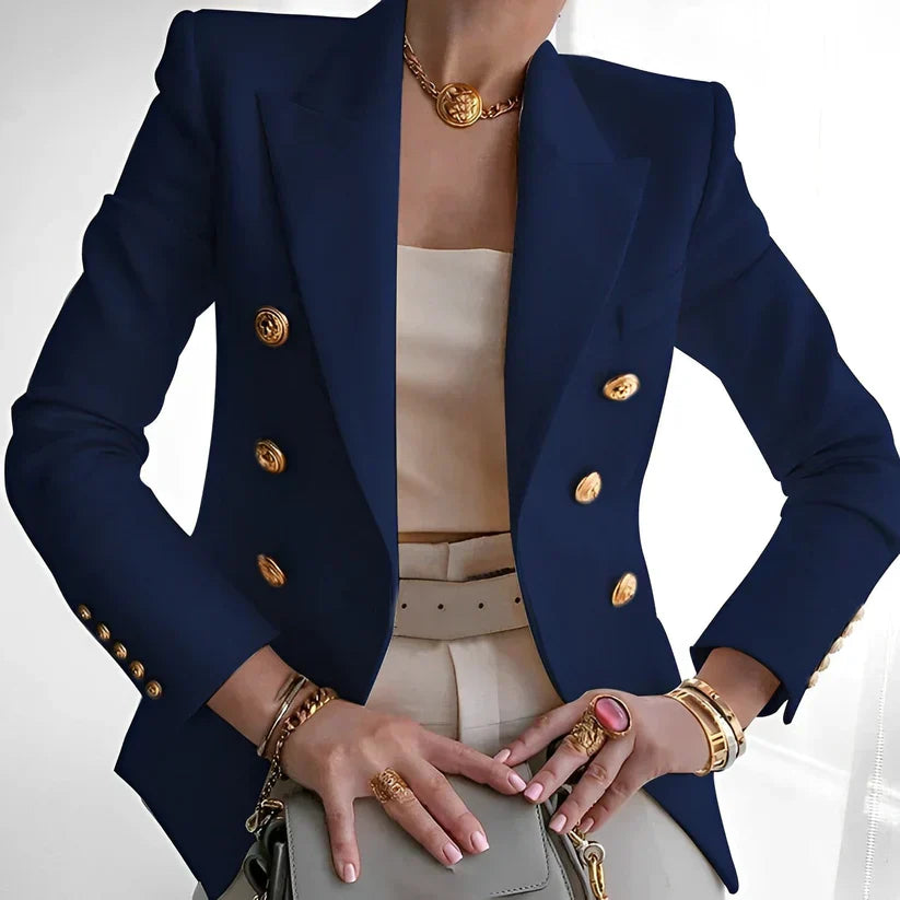 Arabella Fontaine-Lacroix | Black Double-Breasted Blazer with Gold Buttons