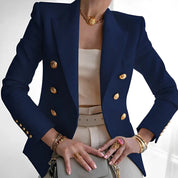 Arabella Fontaine-Lacroix | Black Double-Breasted Blazer with Gold Buttons