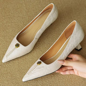 Rosanne Castellfort | Burgundy Leather Pointed-Toe Heels with Gold Rose Detail