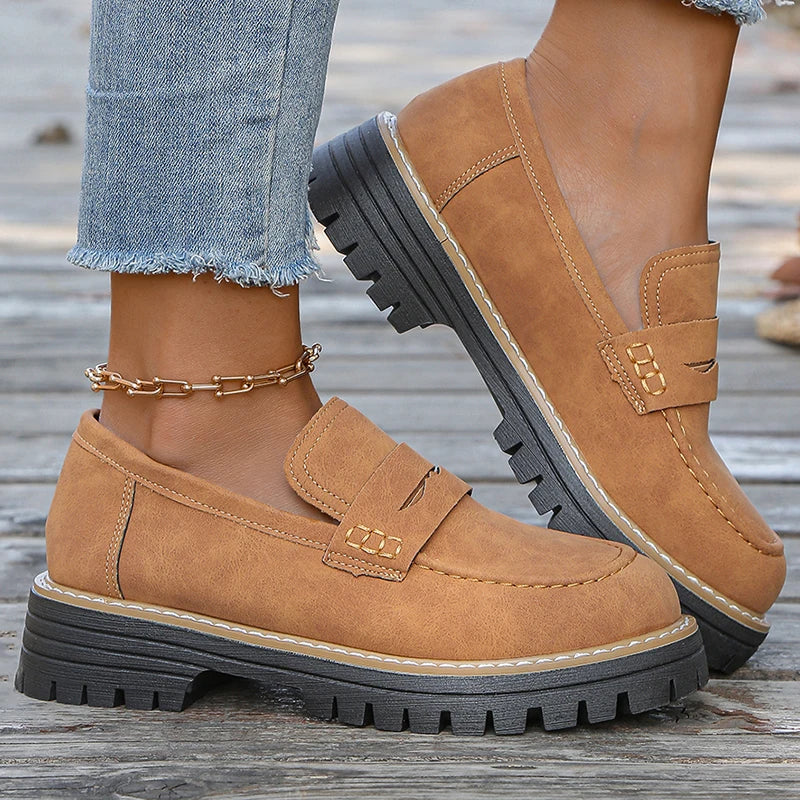 Mariette Coldwell | Tan Suede Platform Loafers for Women