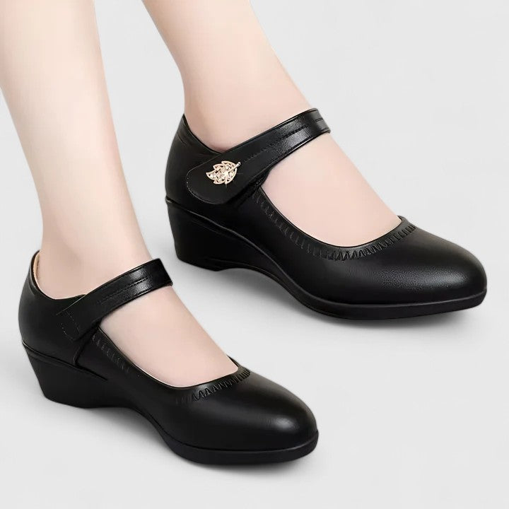 Arabella Stonebridge | Cream Wedge Mary Jane Shoes