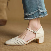 Clothilde Ravenspark | Woven Genuine Leather Block Heel Pumps