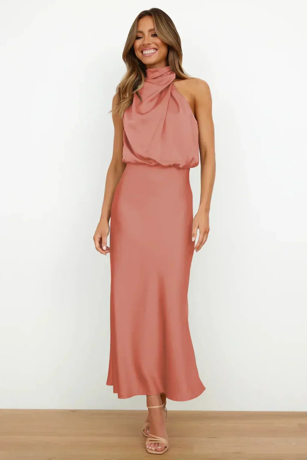 Théodeline Beauvaux | Sage Green Satin Halter Midi Dress