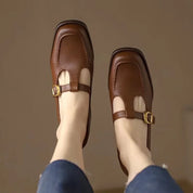 Céleste Fontarrive | Women's T-Strap Mary Jane Flats Square Toe Low Block Heel
