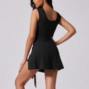 Vivienne Marchpane | Cream Sleeveless Tennis Romper with Wrap Skirt
