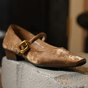 Sylvaine Delcroix | Velvet Mary Jane Block Heels with Gold Buckle