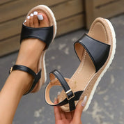 Céleste Fonrouge | Beige Espadrille Platform Sandals with Ankle Strap