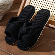 Emmeline Chartreuse | Corduroy Bow Slide Slippers in Cream