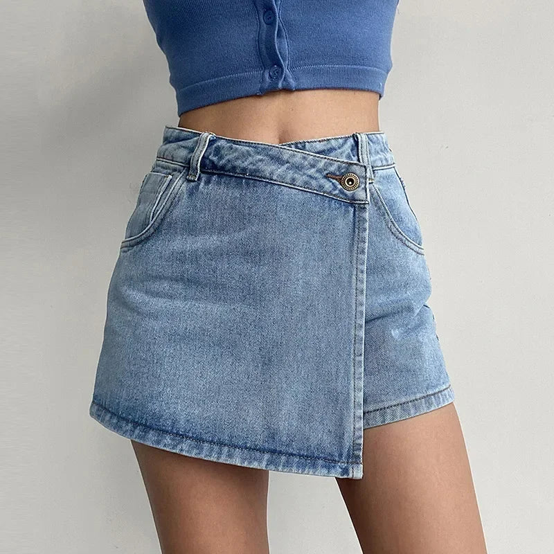 Marceline Ashcroft | Blue Denim Crossover Mini Skort