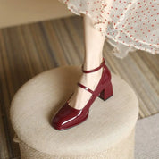 Céleste Ravenford | Black Patent Mary Jane Block Heel Pumps