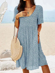 Coralie Vanbright | Blue Ditsy Floral Flutter Sleeve Smock Midi Dress
