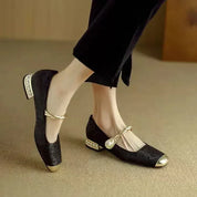 Eloïse Ravencroft | Green Pearl Strap Mary Jane Low Block Heel