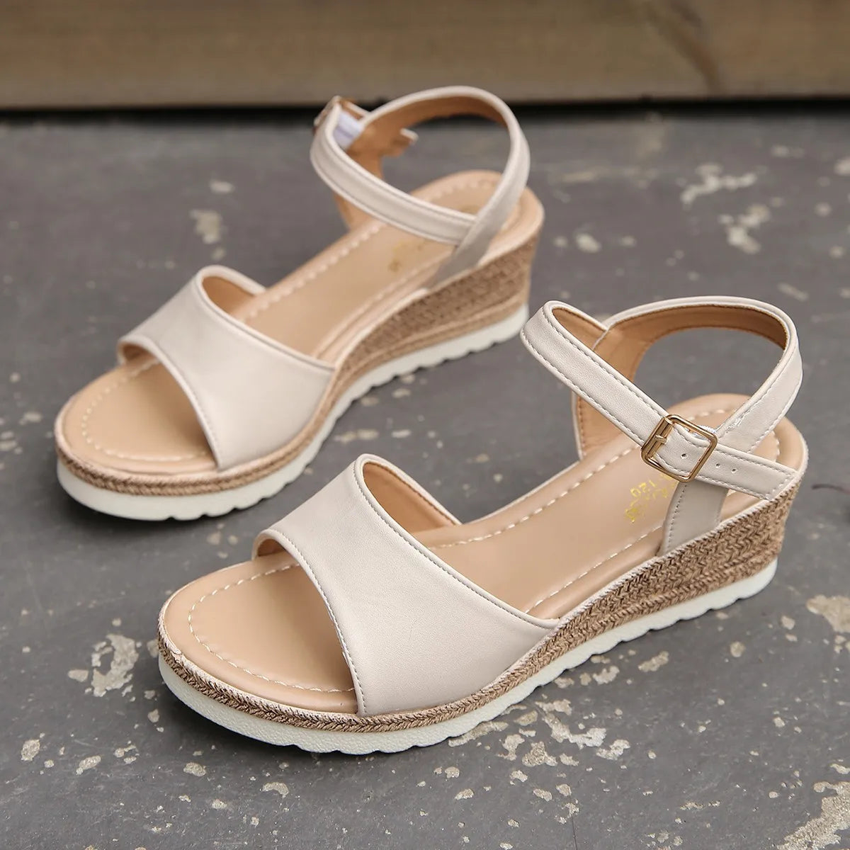 Céleste Fonrouge | Beige Espadrille Platform Sandals with Ankle Strap