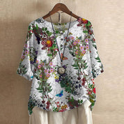 Aurelie Ravenfort | Retro Floral Print Blouse with 3/4 Sleeve