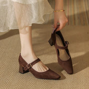 Elaine Beauchêne | Suede Mary Jane Block Heel in Brown