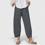 Marianne Leconte | Wide-Leg Linen Cropped Trousers in Grey