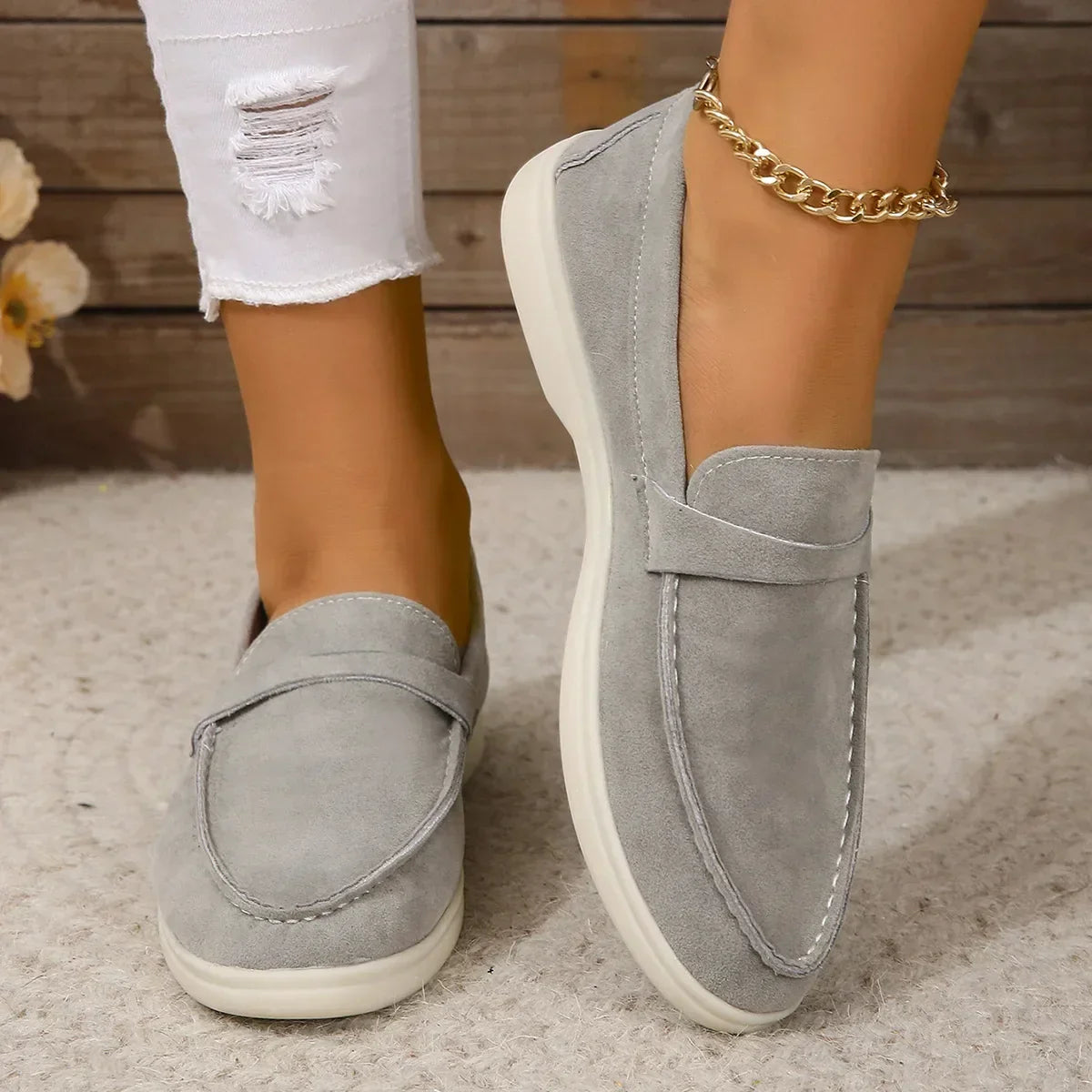 Séraphine Wentworth | Grey Suede Slip-On Loafers for Women
