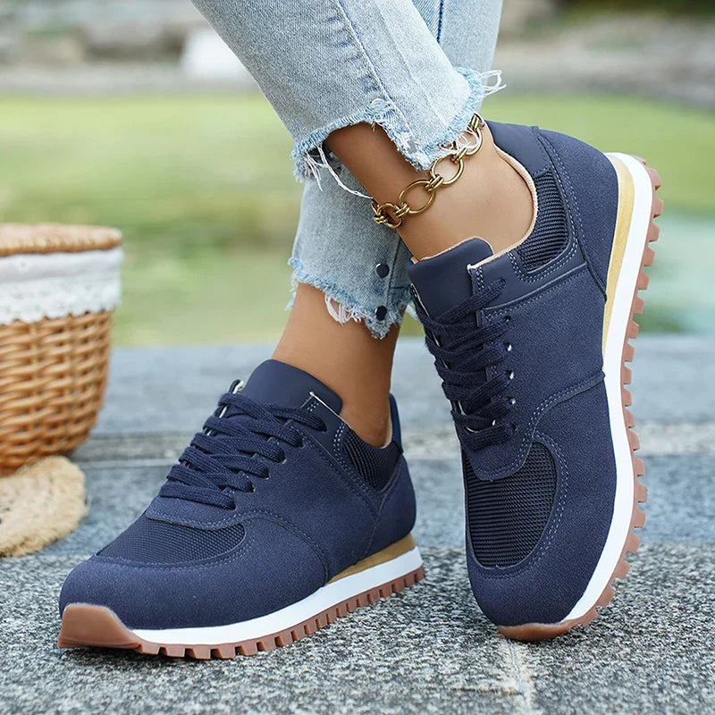 Beatrix Holloway | Lace-Up Mesh Sneakers in Navy, Beige & Burgundy