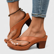 Céleste Fonrouge | Black Block Heel Thong Platform Sandals