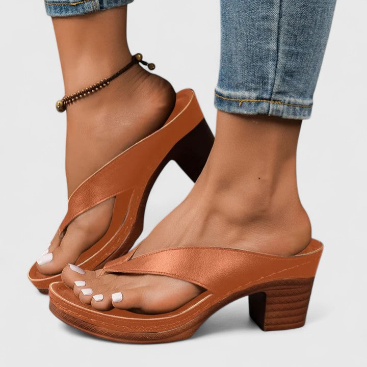 Céleste Fonrouge | Black Block Heel Thong Platform Sandals