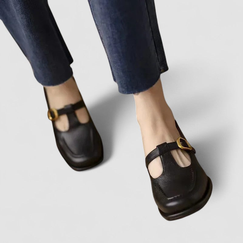 Marguerite Fonteneau | Orthopedic T-Strap Mary Jane Flats in Brown