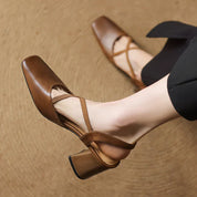 Celeste Dunmore | Tan Leather Block Heel Slingback Sandal