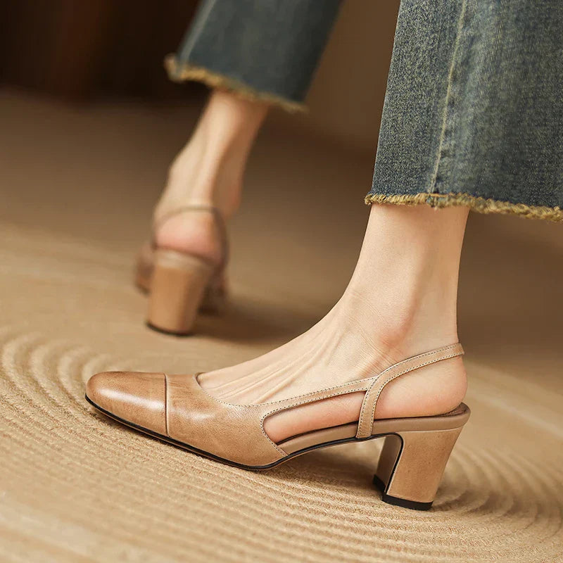 Paulette Ashgrove | Tan Leather Block Heel Slingback