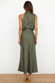 Théodeline Beauvaux | Sage Green Satin Halter Midi Dress