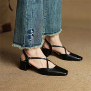 Loretta Fairmount | Red Leather Block Heel Slingback Sandals