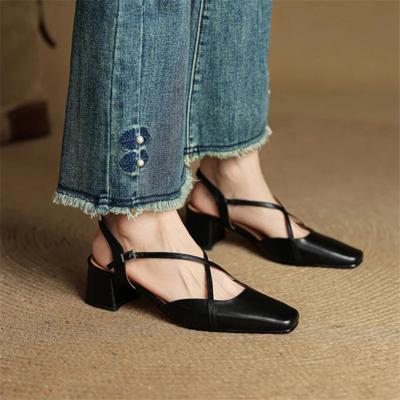 Loretta Fairmount | Red Leather Block Heel Slingback Sandals