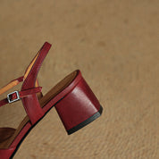 Loretta Fairmount | Red Leather Block Heel Slingback Sandals