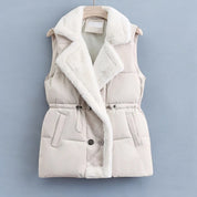 Geneviève Hartwell | Faux Fur Collar Puffer Vest in Brown