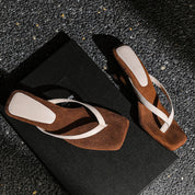 Clémentine Beauvais | Brown Suede Thong Heel Sandals