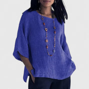 Elaine Duvalmont | Cotton-Linen 3/4 Sleeve Blouse in Grey