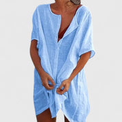 Sylvette Ravenscombe | White Linen Tunic Dress Short Sleeve