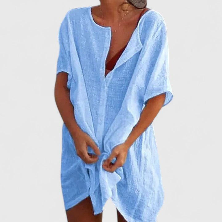 Sylvette Ravenscombe | White Linen Tunic Dress Short Sleeve